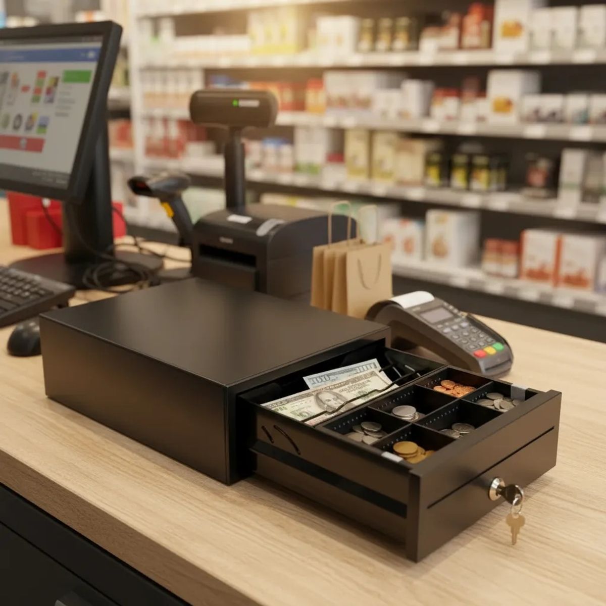 JPSYSTEMS - Gaveta cajón dinero caja registradora 3 guarda billetes y 6 monederos 21x30cm RJ11 ER-A4