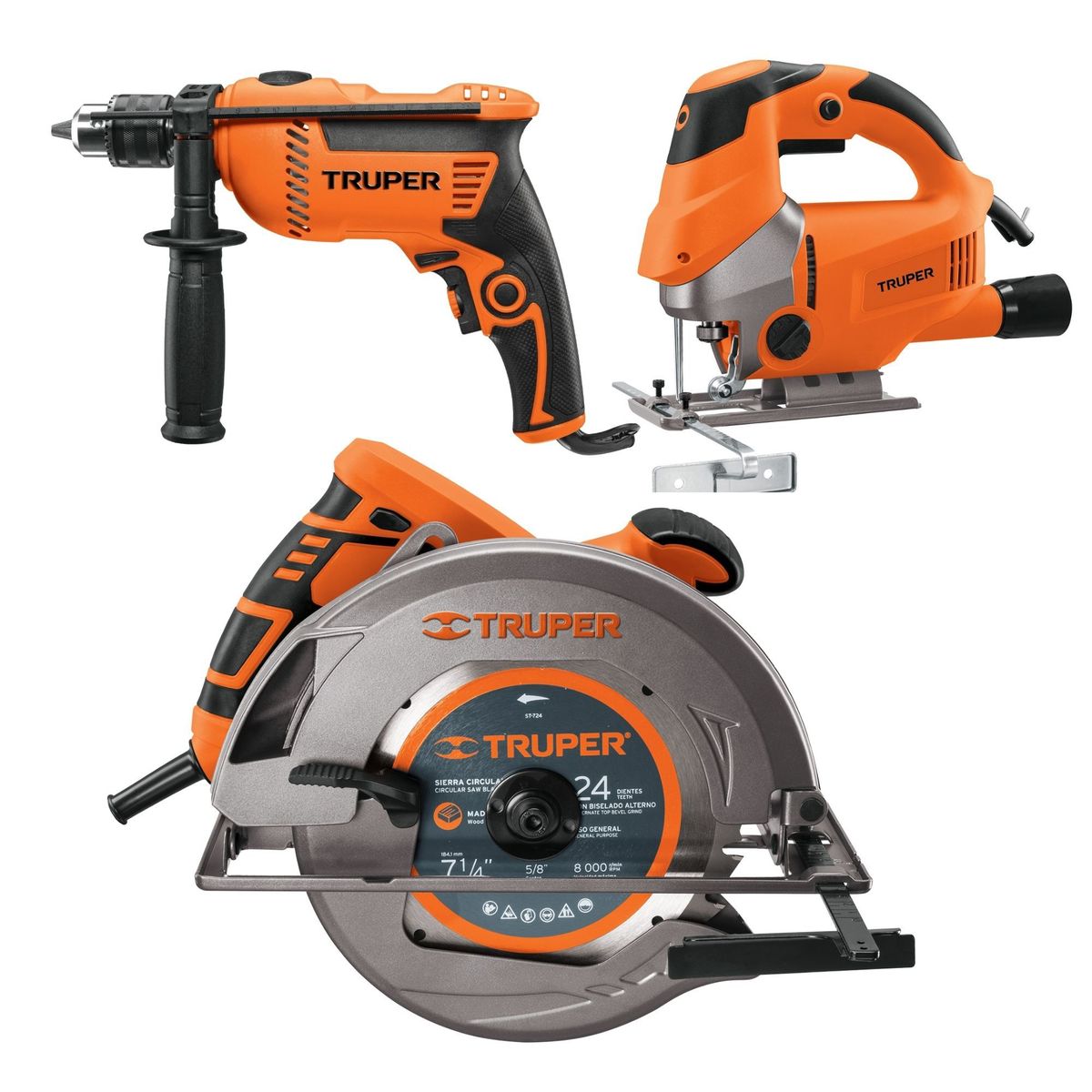 TRUPER - Taladro Percutor 600W  Sierra circular 1500W  Sierra Caladora 750W