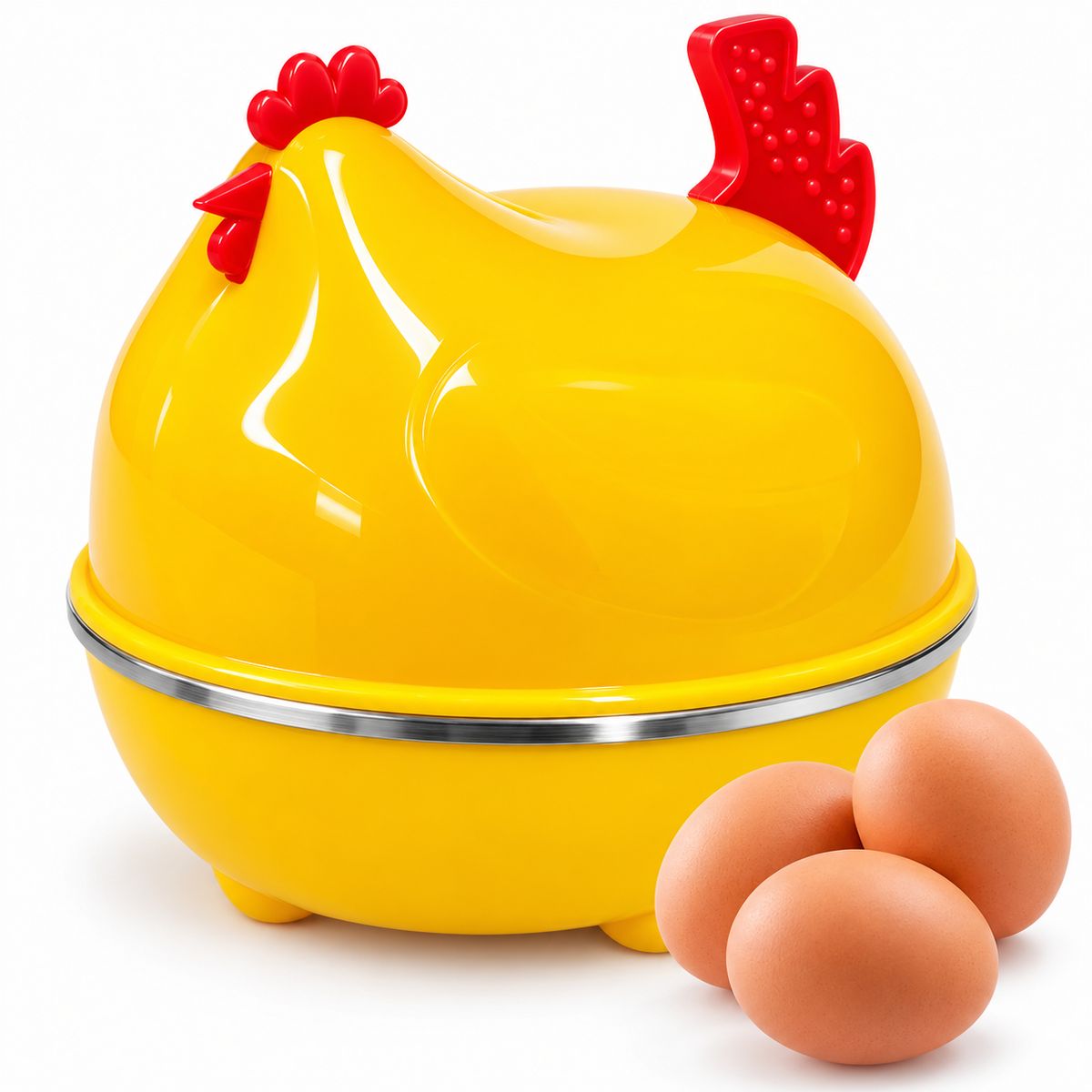 INSPIRA MARKET - Cocedor Eléctrico de Huevos 7 Unidades 350W Diseño Gallina 16 x 16 cm Color Aleatorio
