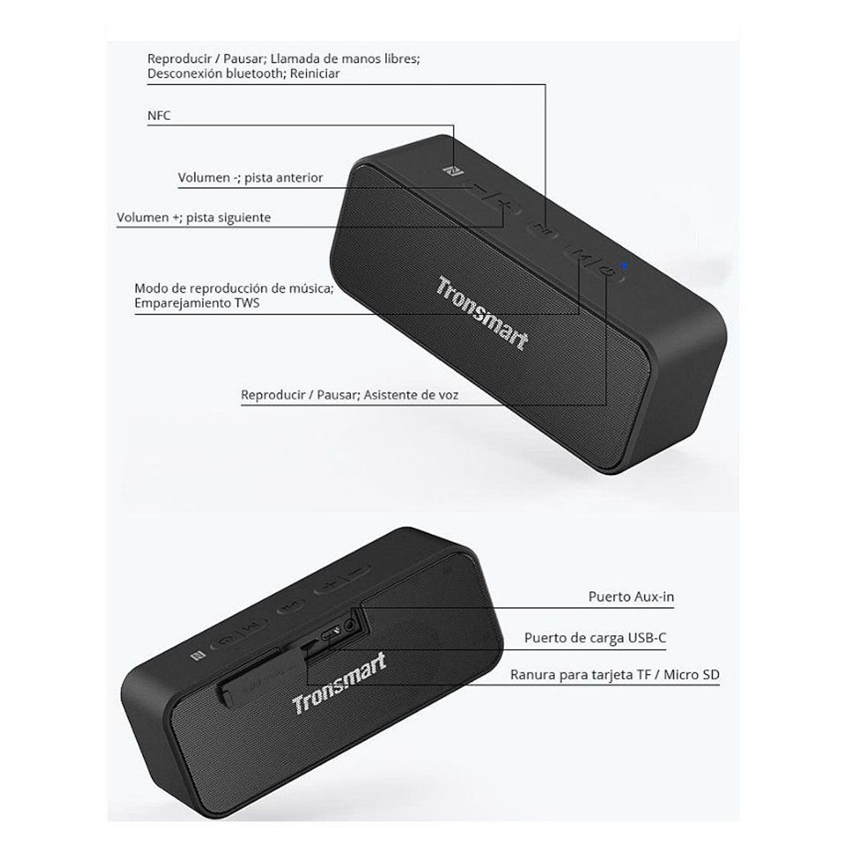TRONSMART - Parlante Bluetooth Tronsmart T2 Plus Upgrade 2024 - 20W