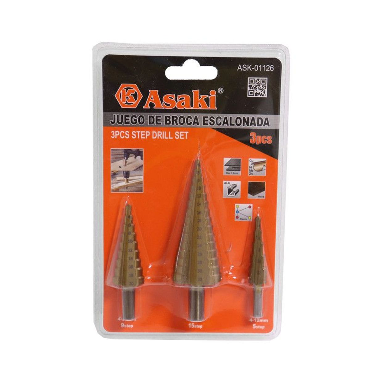 ASAKI - JUEGO DE BROCA ESCALONADA 4X12MM20MM32MM 3PZ