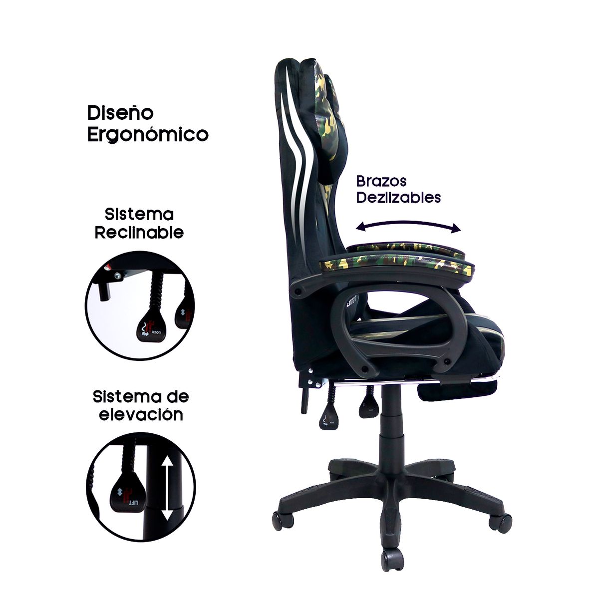 EXTINGTION - Silla Gamer Extingtion Sapp Gamuza-Cuerina color Camuflaje