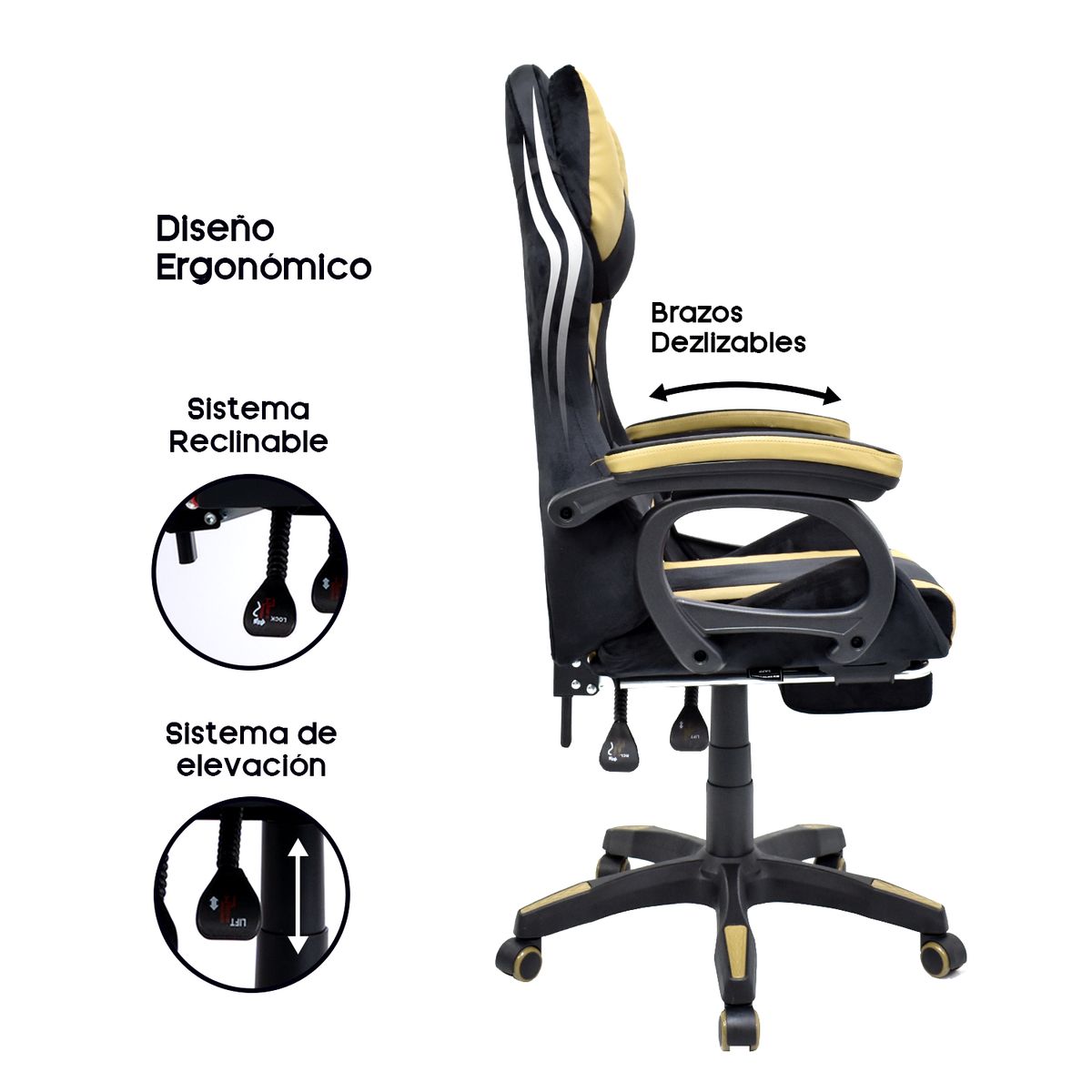 EXTINGTION - Silla Gamer Extingtion Sapp Gamuza-Cuerina Color Dorado