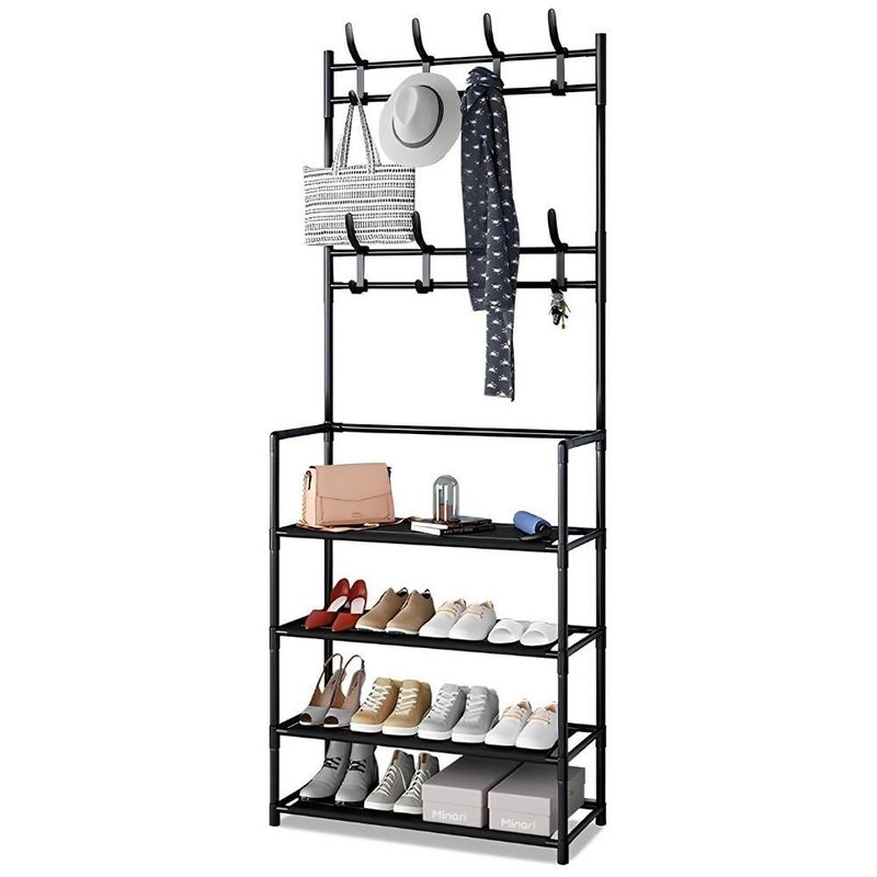 MINARI - Zapatera Estante Organizador con Perchero Colgador Negro 60CU