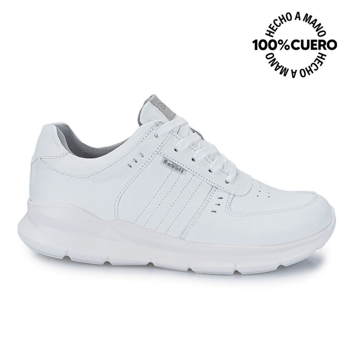 RABBIT - Zapatilla Escolar Unisex Casual JOSE-007 Blanco Rabbit Cuero