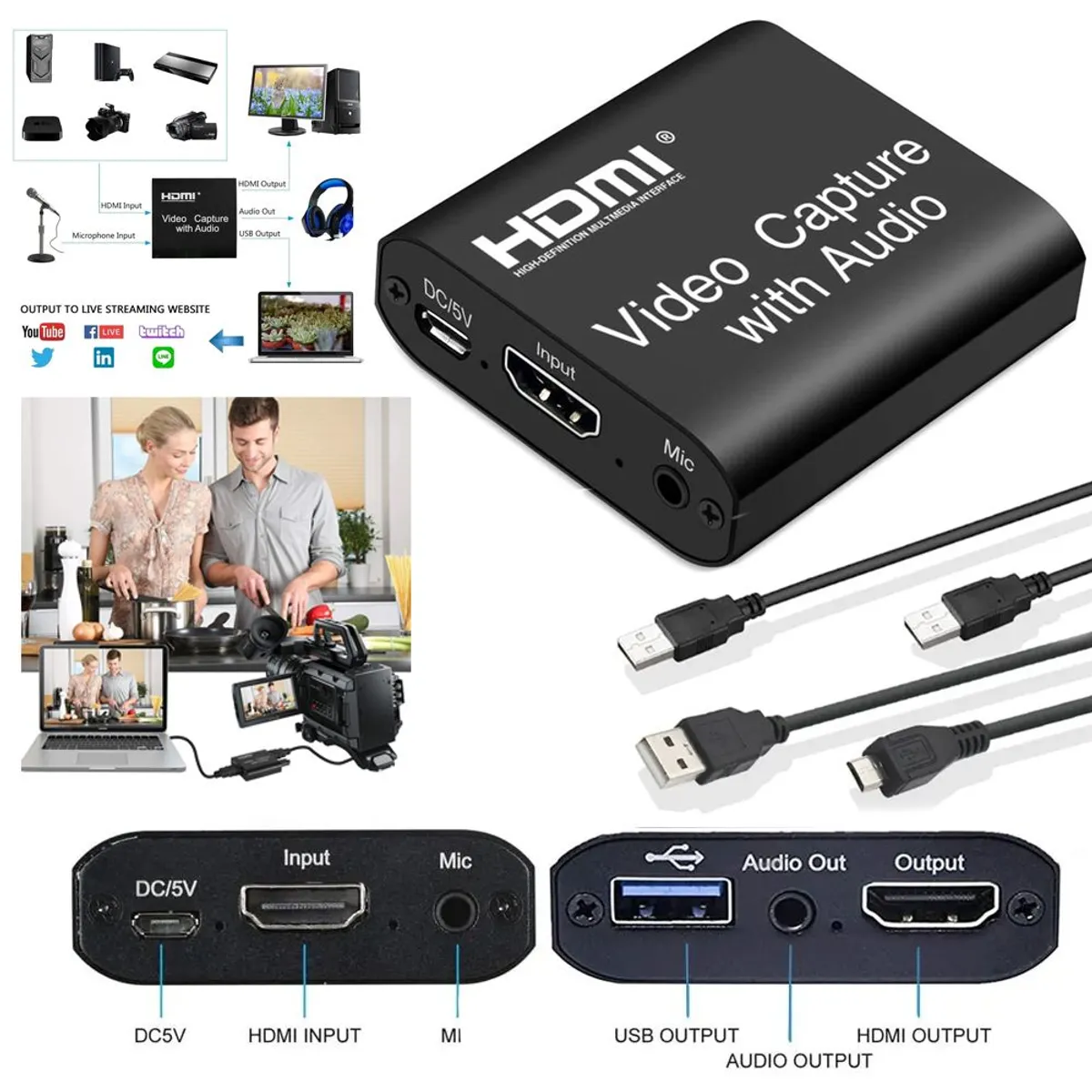 GENERICO - Capturadora De Video Usb 3.0 Hdmi Capture Con Audio Y Microfono 4k