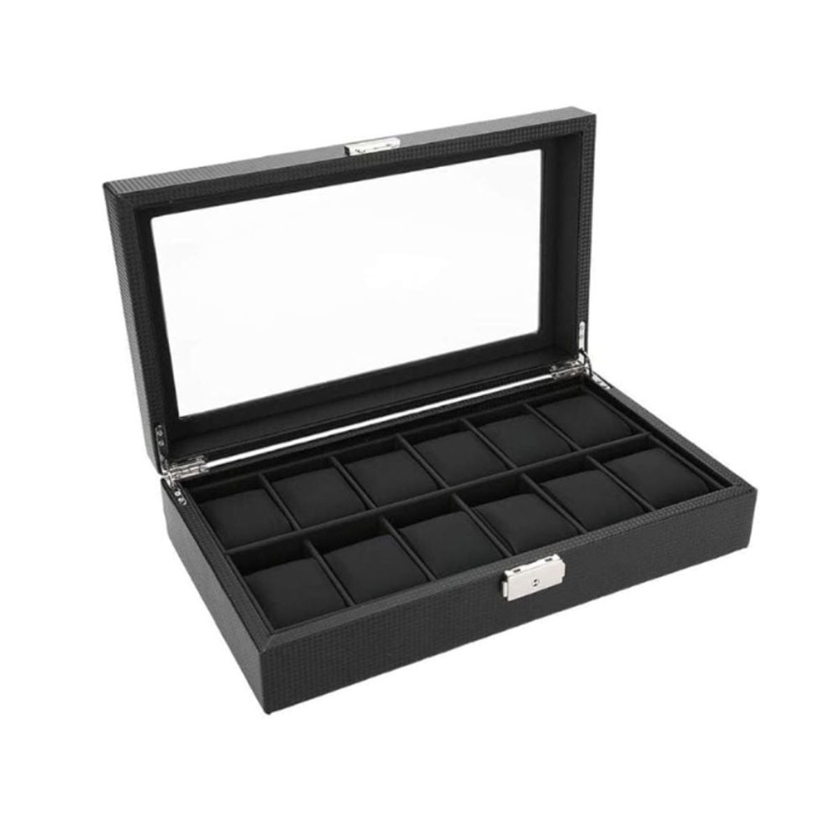GENERICO - Caja porta relojes por 12 espacios estilo fibra de carbono