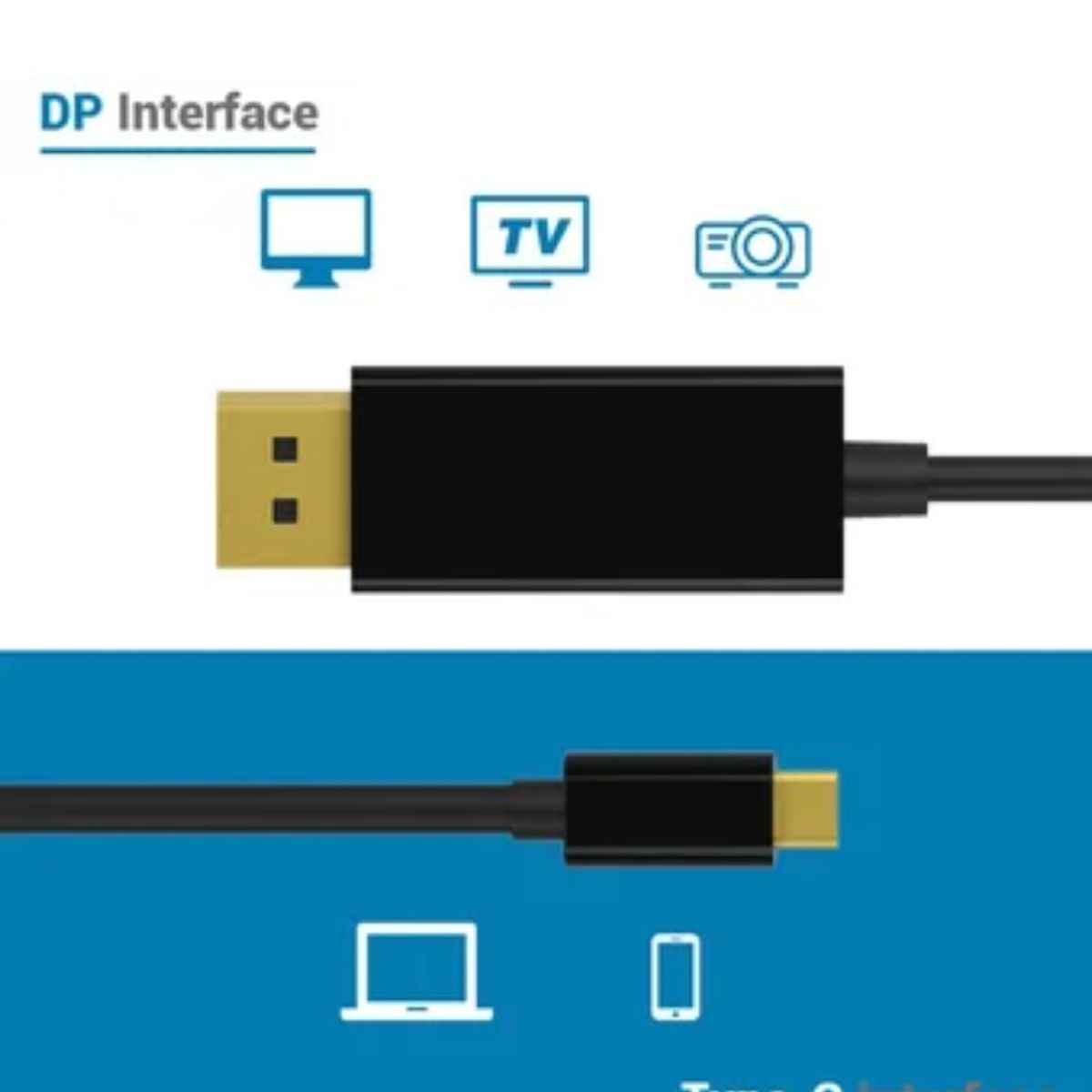 GENERICO - Cable Usb 3.1 C Tipo C A Displayport Pvc Macho 1.8 Metros 4k