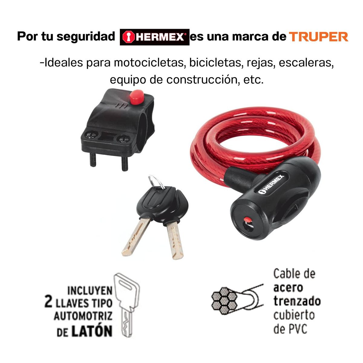HERMEX - Candado cadena de bicicleta, 12 mm x 1m Hermex