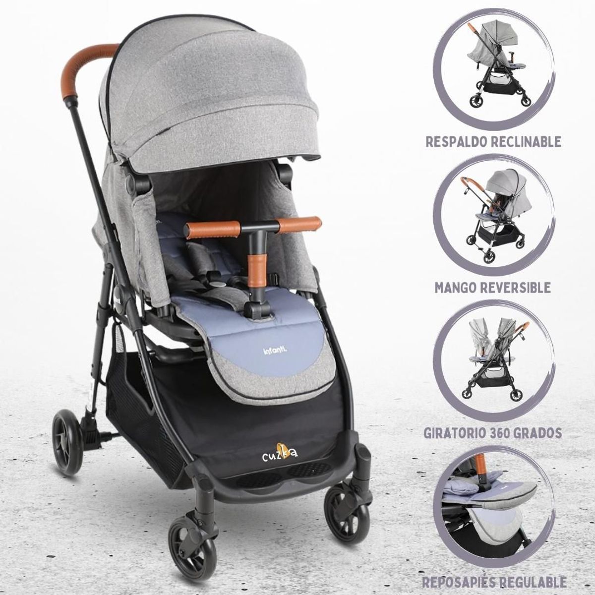 INFANTI - Coche Cuna de Paseo para Bebé «ZURI 360» Grey