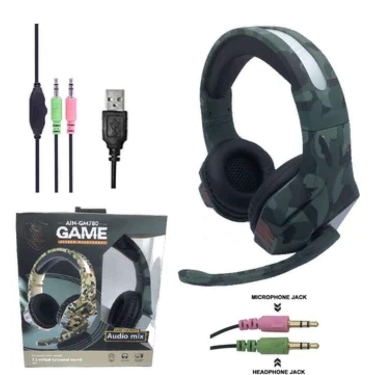 GENERICO - Audifonos Gamer Ain-gm780 Para Ps4 Xbox One Pc Microfono - Azul Militar
