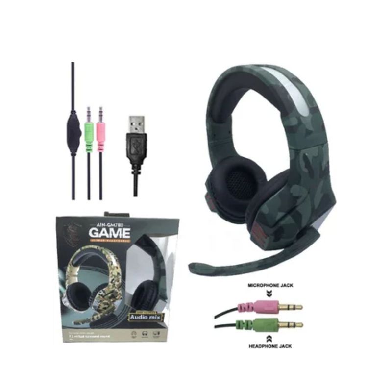 GENERICO - Audifonos Gamer Ain-gm780 Para Ps4 Xbox One Pc Microfono - Azul Militar