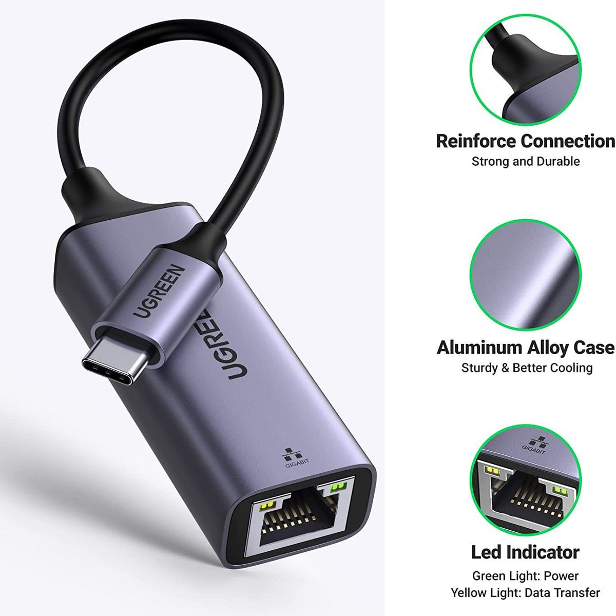 UGREEN - Adaptador Ethernet USB Tipo C a RJ45 1000mbs Gigabit Ugreen