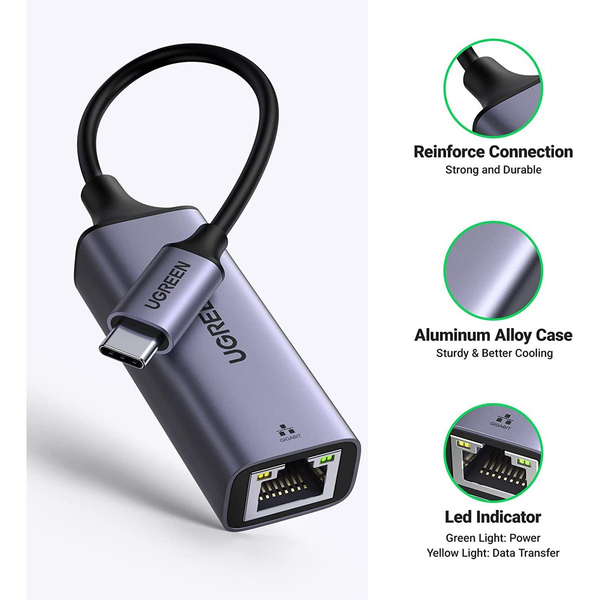 UGREEN - Adaptador Ethernet USB Tipo C a RJ45 1000mbs Gigabit Ugreen