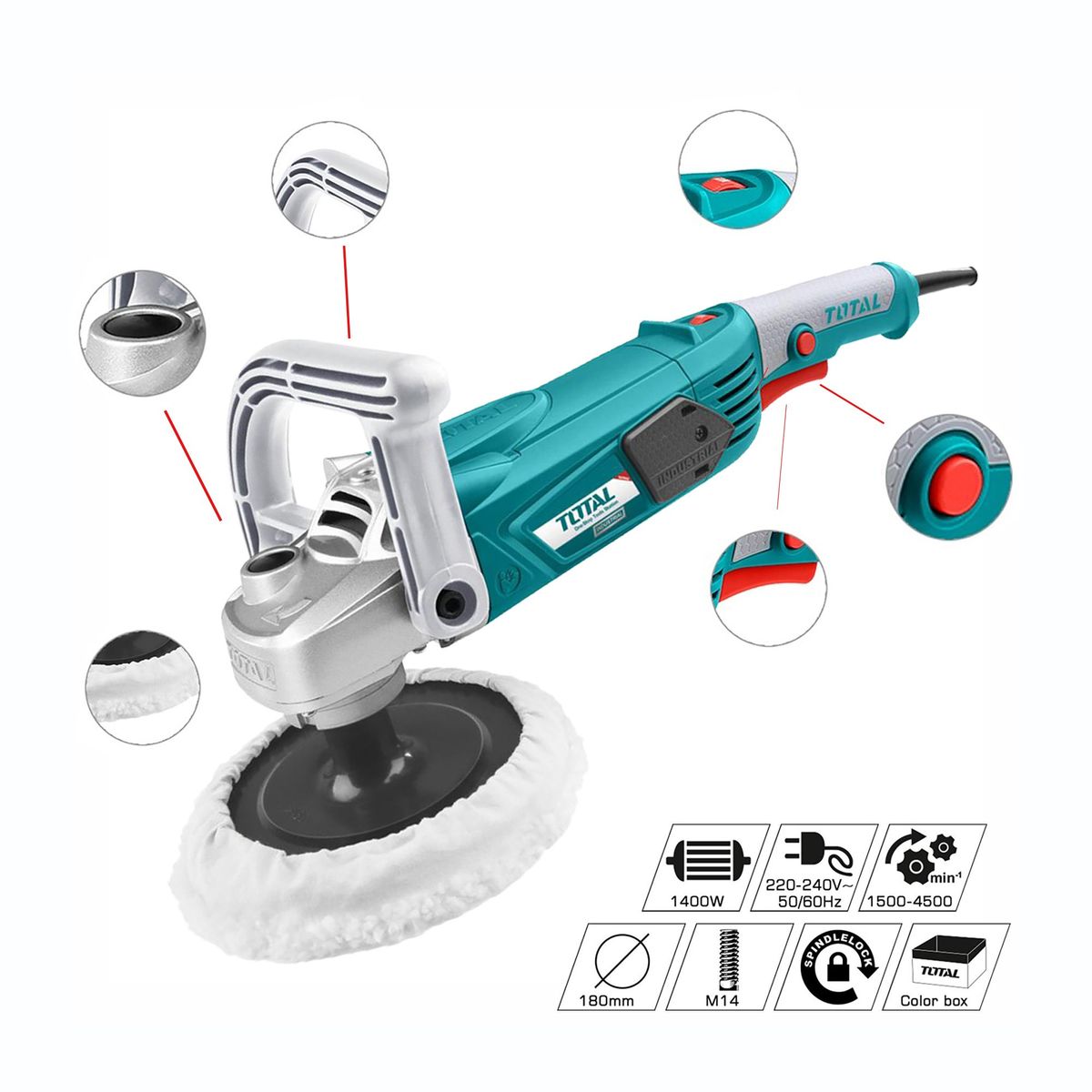 TOTAL TOOLS - PULIDOR ANGULAR 1400W 7 VELOCIDAD VARIABLE TOTAL - TP1141806