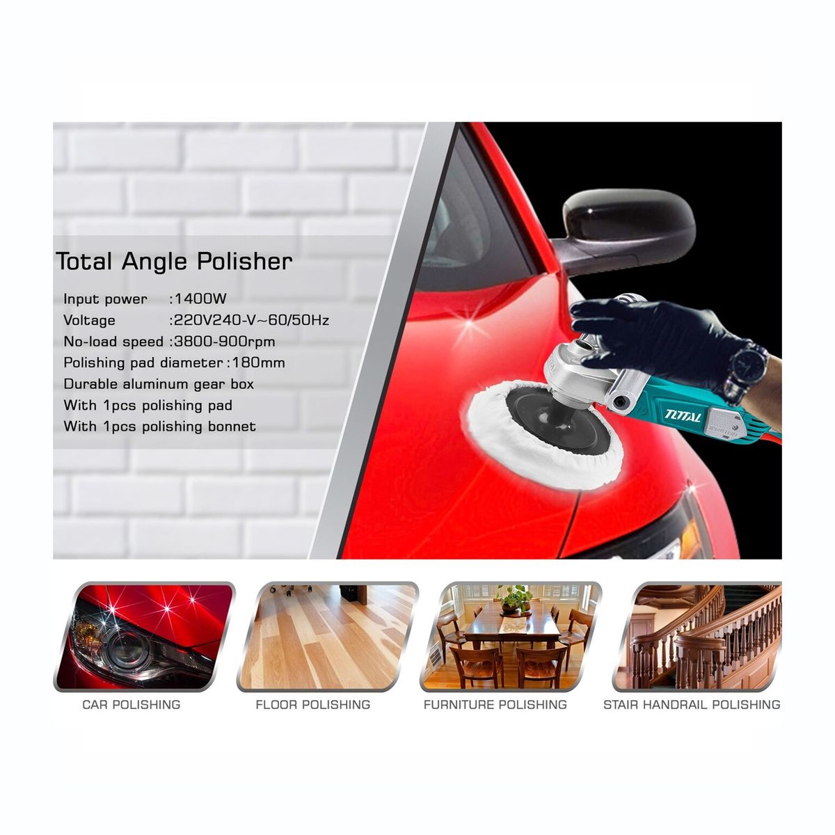 TOTAL TOOLS - PULIDOR ANGULAR 1400W 7 VELOCIDAD VARIABLE TOTAL - TP1141806
