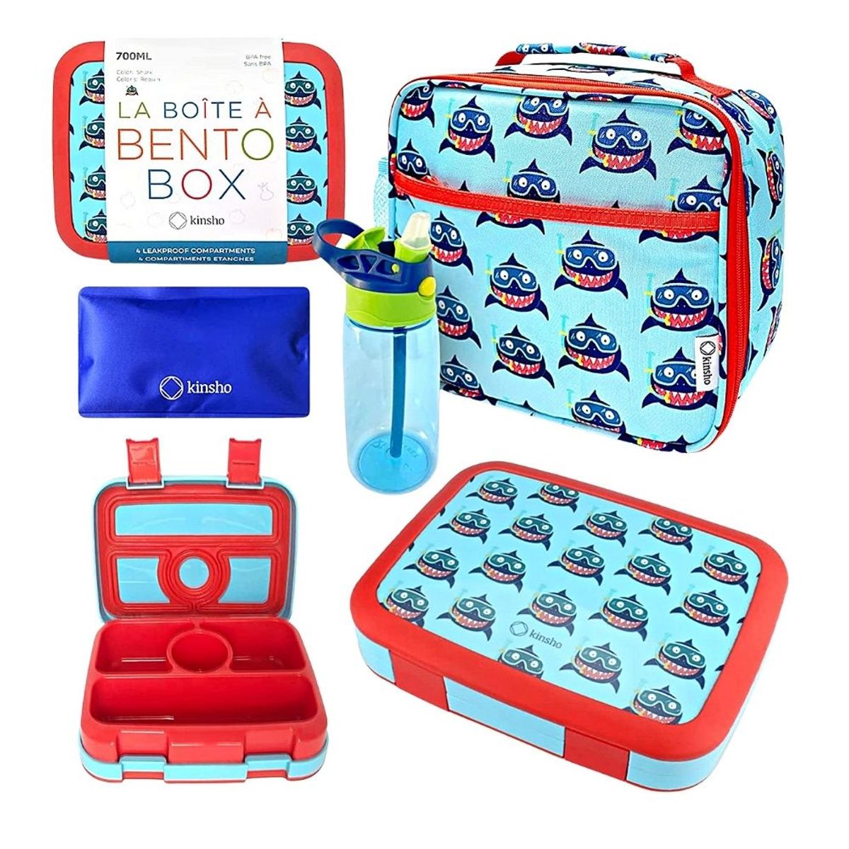 GENERICO - Pack Lonchera Bento Box Kinsho Tiburones