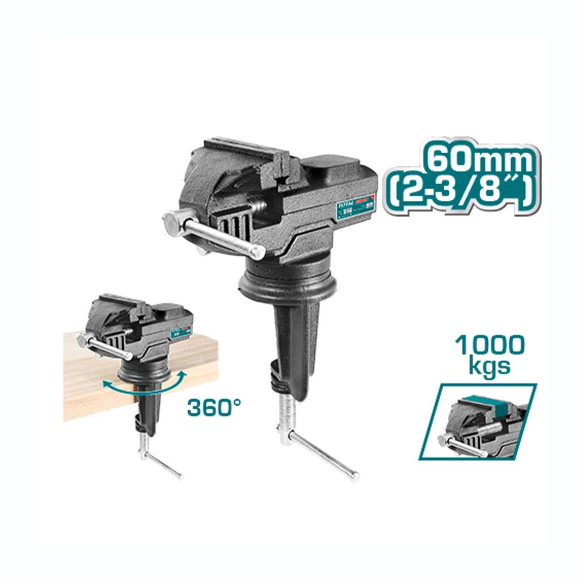 TOTAL TOOLS - TORNILLO DE BANCO CON BASE GIRATORIA 60MM 1000KG TOTAL - THT6126