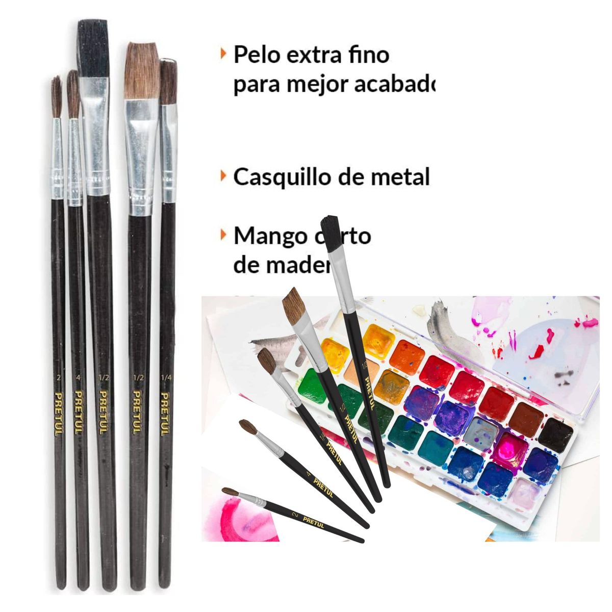 PRETUL - Juego de pinceles 5 piezas, fino acabado Pretul