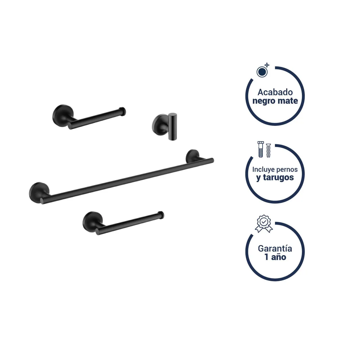 VAINSA - Kit de accesorios para baño romantik black matte 4pzs