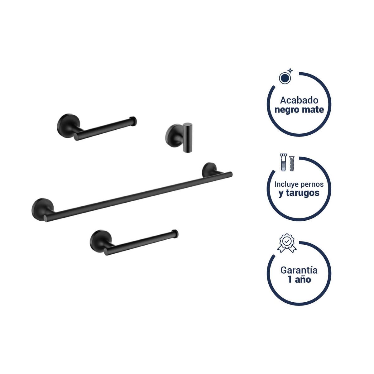 VAINSA - Kit de accesorios para baño romantik black matte 4pzs