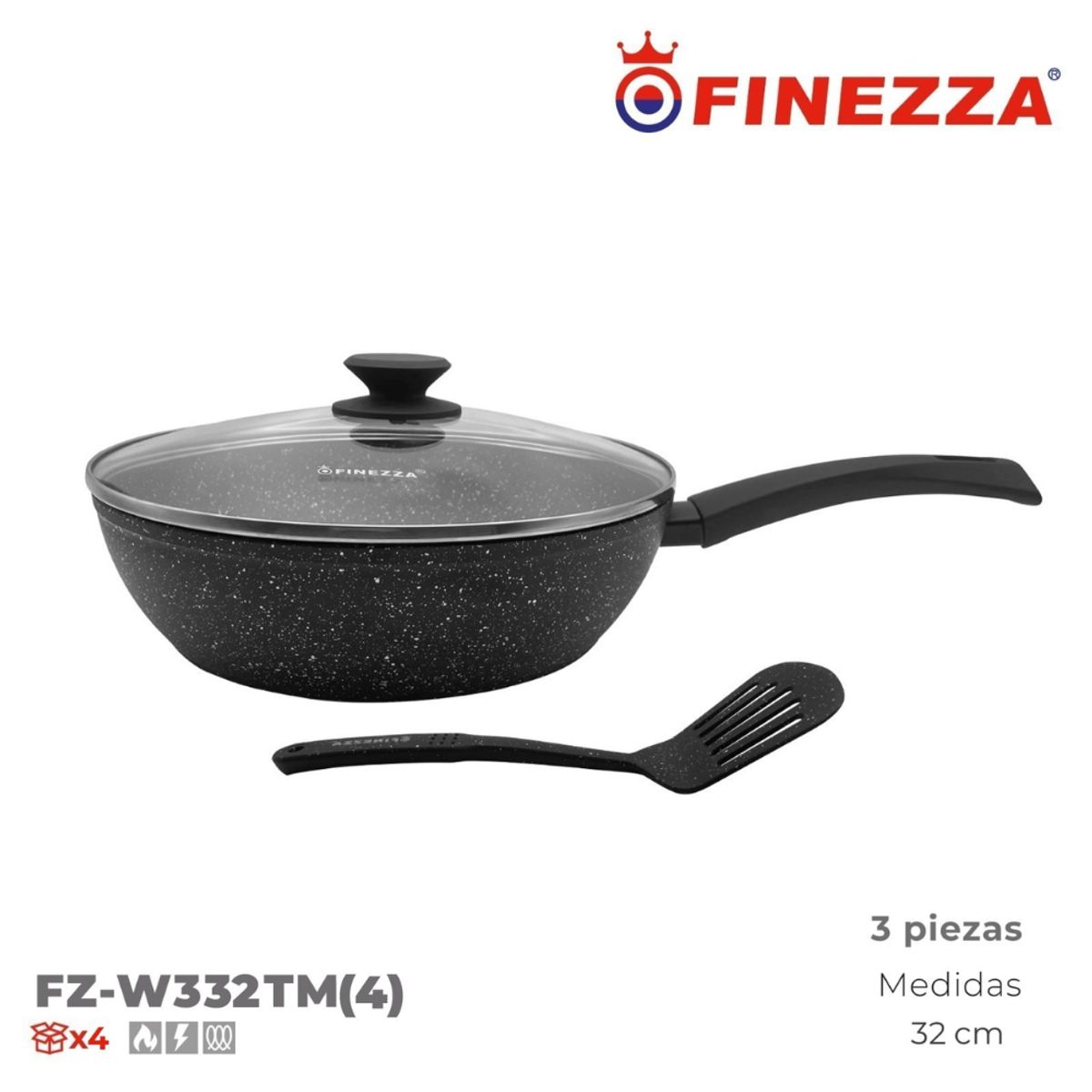 FINEZZA - Sarten Finezza Ultragranito de 32 cm con Tapa 3 Piezas FZ-W332TM