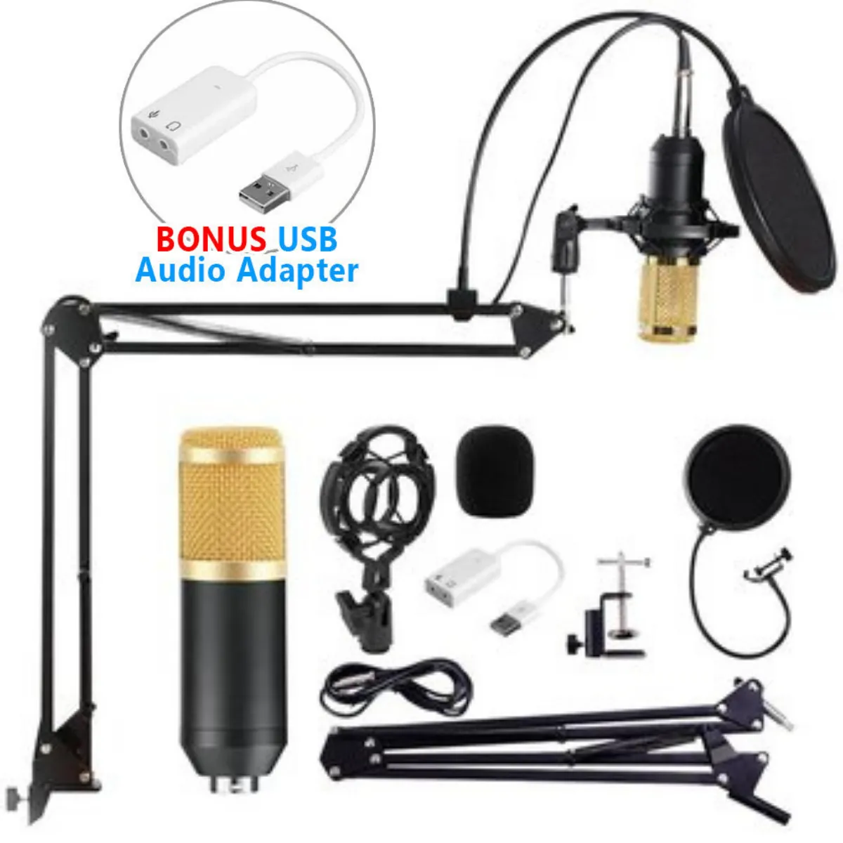 GENERICO - Micrófono Condensador Bm800 Soporte Pc Antipop Brazo Kit