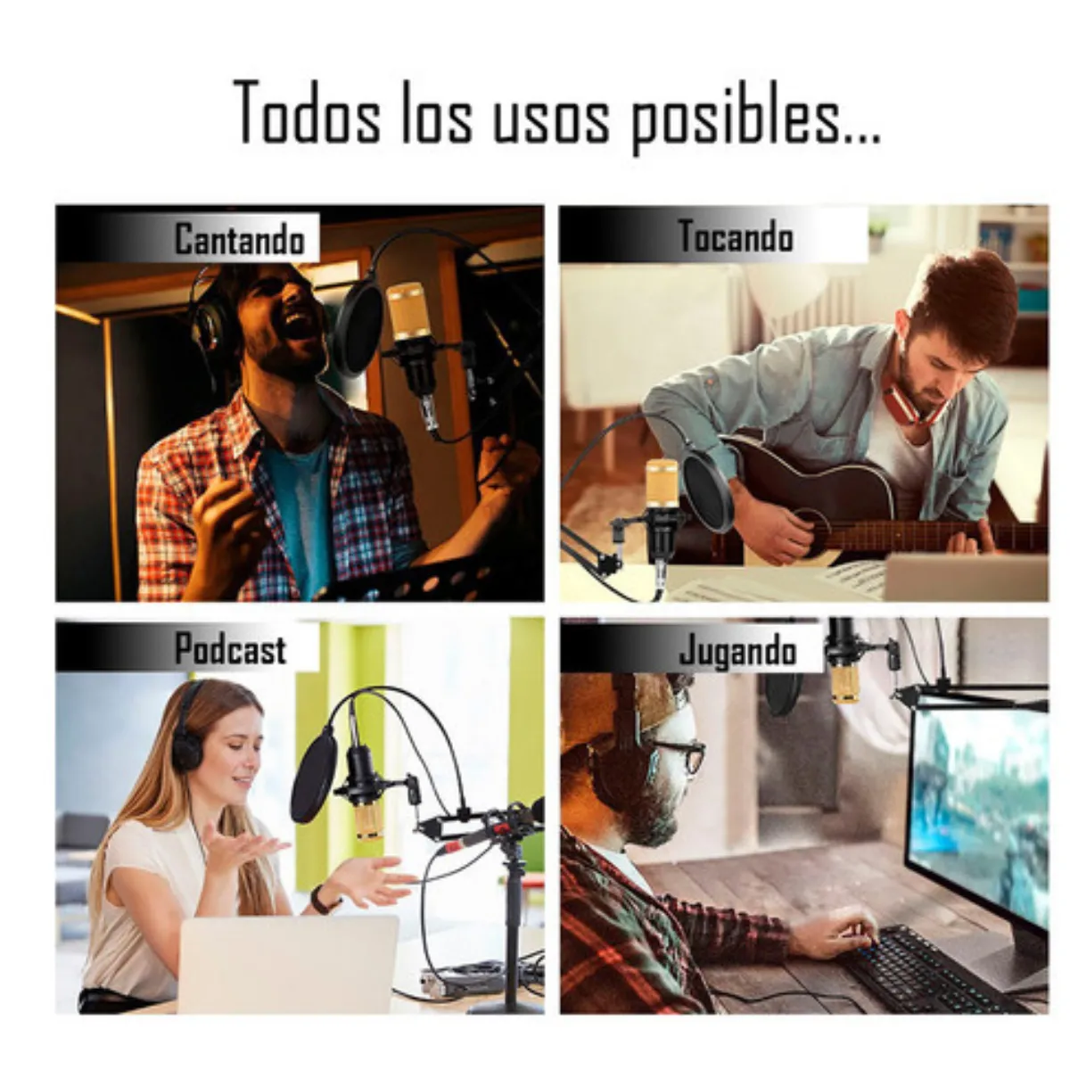 GENERICO - Micrófono Condensador Bm800 Soporte Pc Antipop Brazo Kit