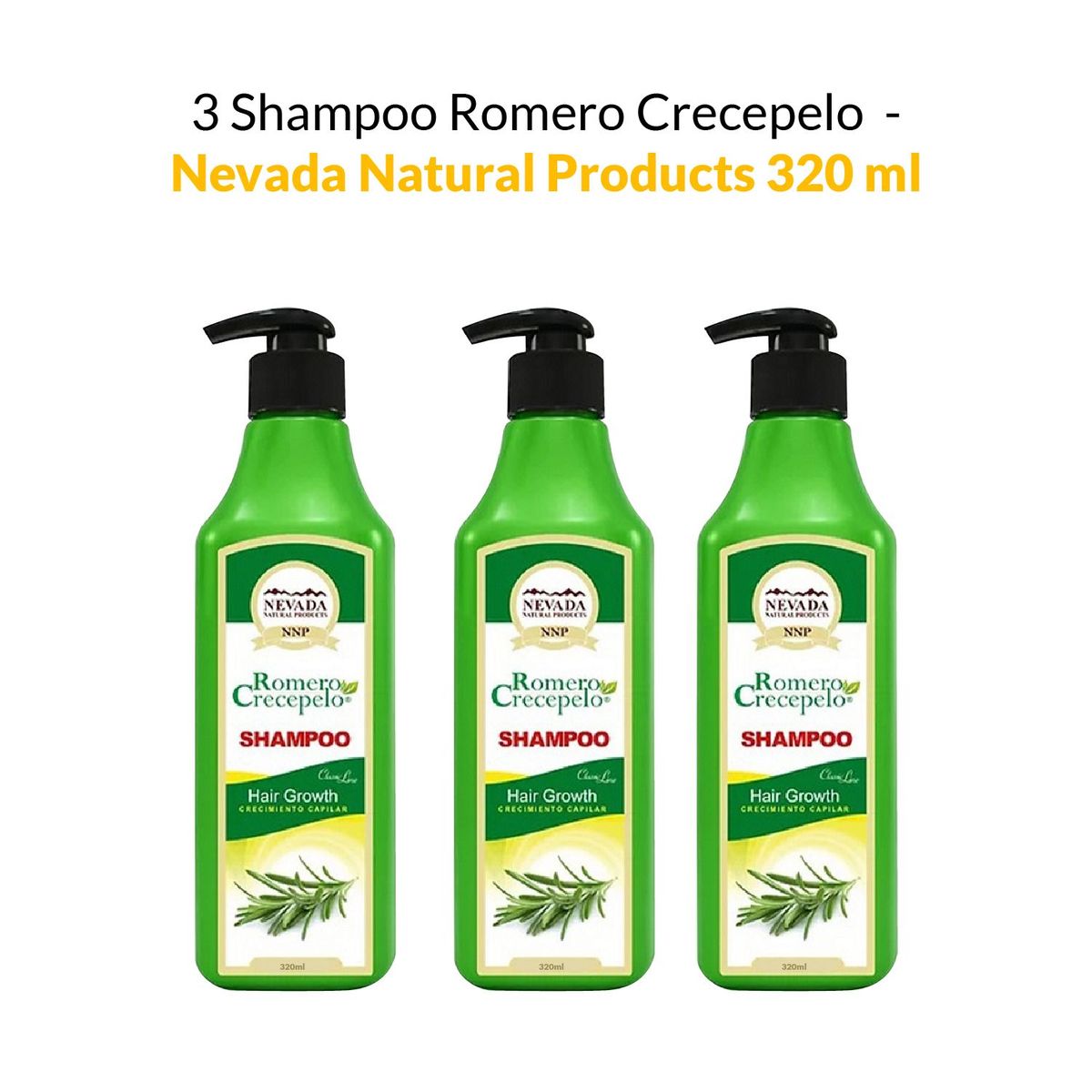 GENERICO - 3 Shampoo Romero Crecepelo - Nevada Natural Products 320ml.