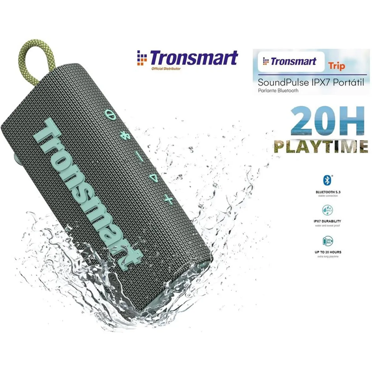 TRONSMART - Parlante Bluetooth Tronsmart Trip - Gris IPX7- 20hrs musica