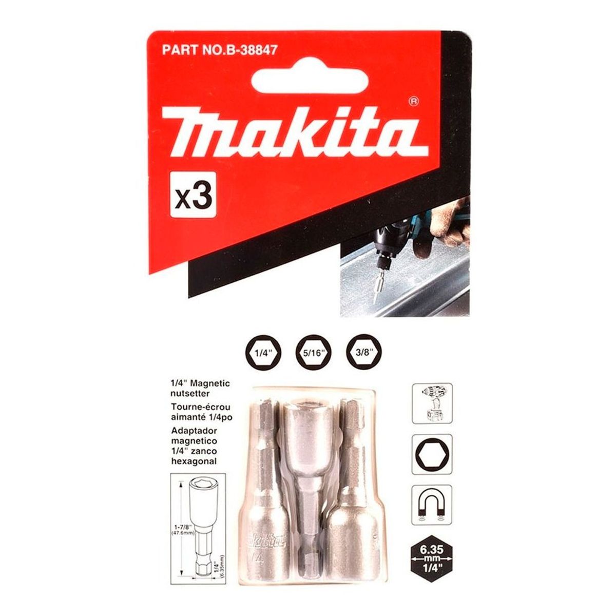 MAKITA - Set dados magnéticos  3U.1/4"-5/16"-3/8"x 48mm