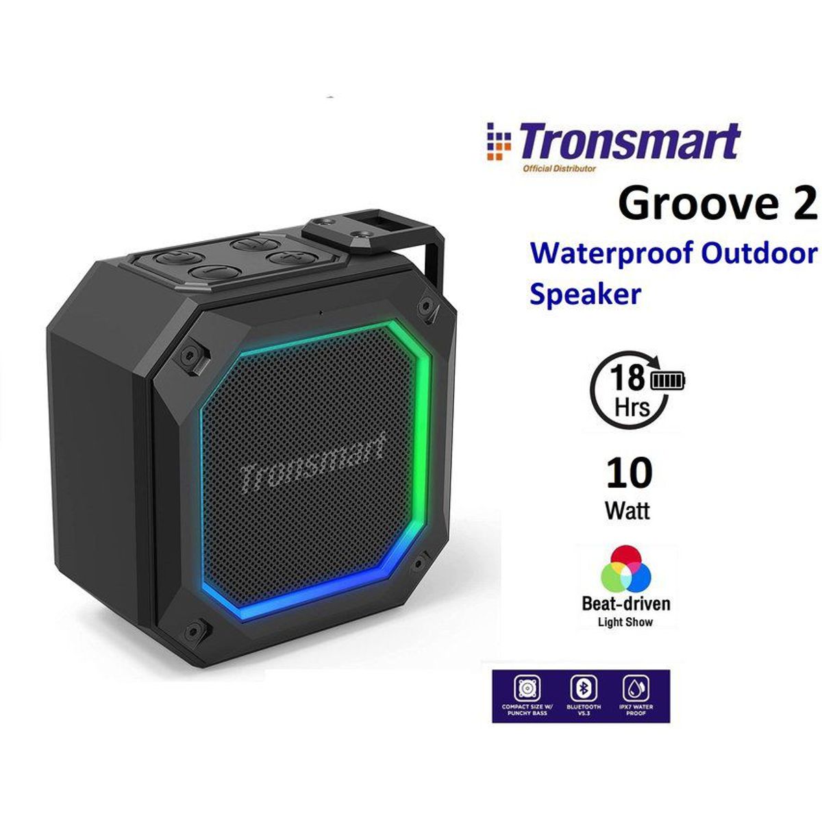 TRONSMART - Parlante Bluetooth Tronsmart Groove 2 Negro - IPX7- 18hrs musica