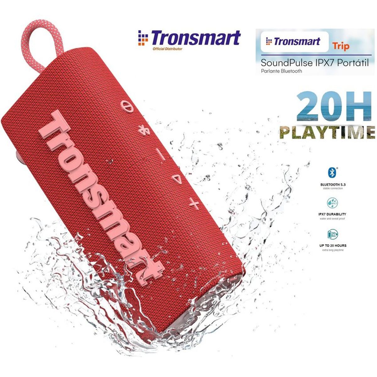 TRONSMART - Parlante Bluetooth Tronsmart Trip - Rojo IPX7- 20hrs musica