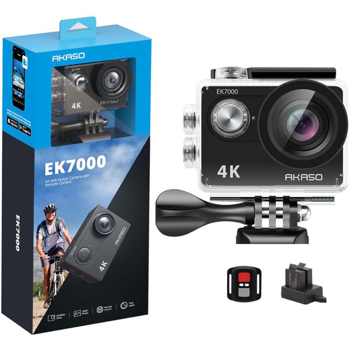 AKASO - Camara de Accion Akaso ek7000 4k30fps ultra HD con 28 accesorios