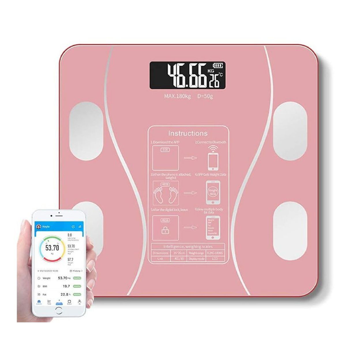 GENERICO - Balanza Smart Digital Bluetooth Color Rosado