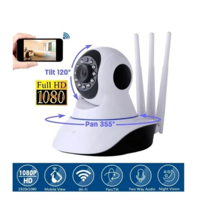 CAFINI - Cámara Ip Robotica Seguridad 3 Antenas 1080p Wifi Visión Nocturna