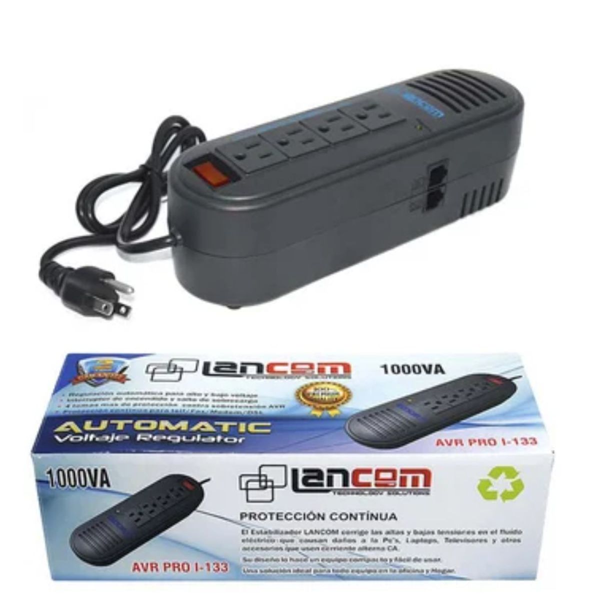 LANCOM - Estabilizador Voltaje LANCOM AVR PRO I-133R 4 Tomas 1000va 300w Vra