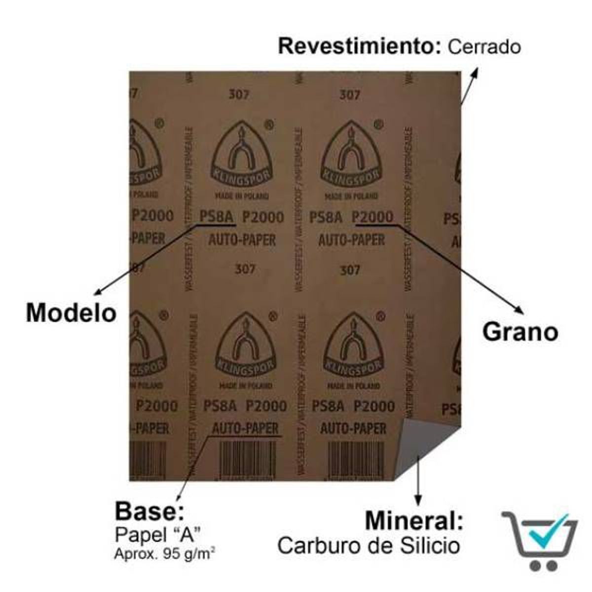 KLINGSPOR - Pack x 5 : Lija Agua Klingspor PS8C Grano 150 - Gris