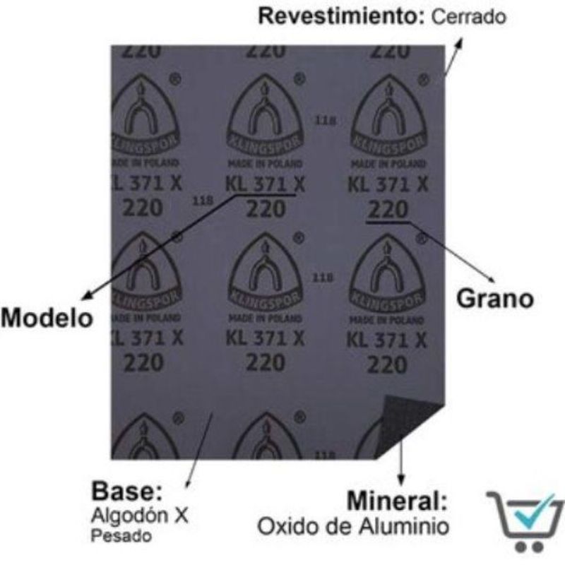 KLINGSPOR - Pack x 5 : Lija de Fierro Klingspor KL371 Grano 180 - Gris