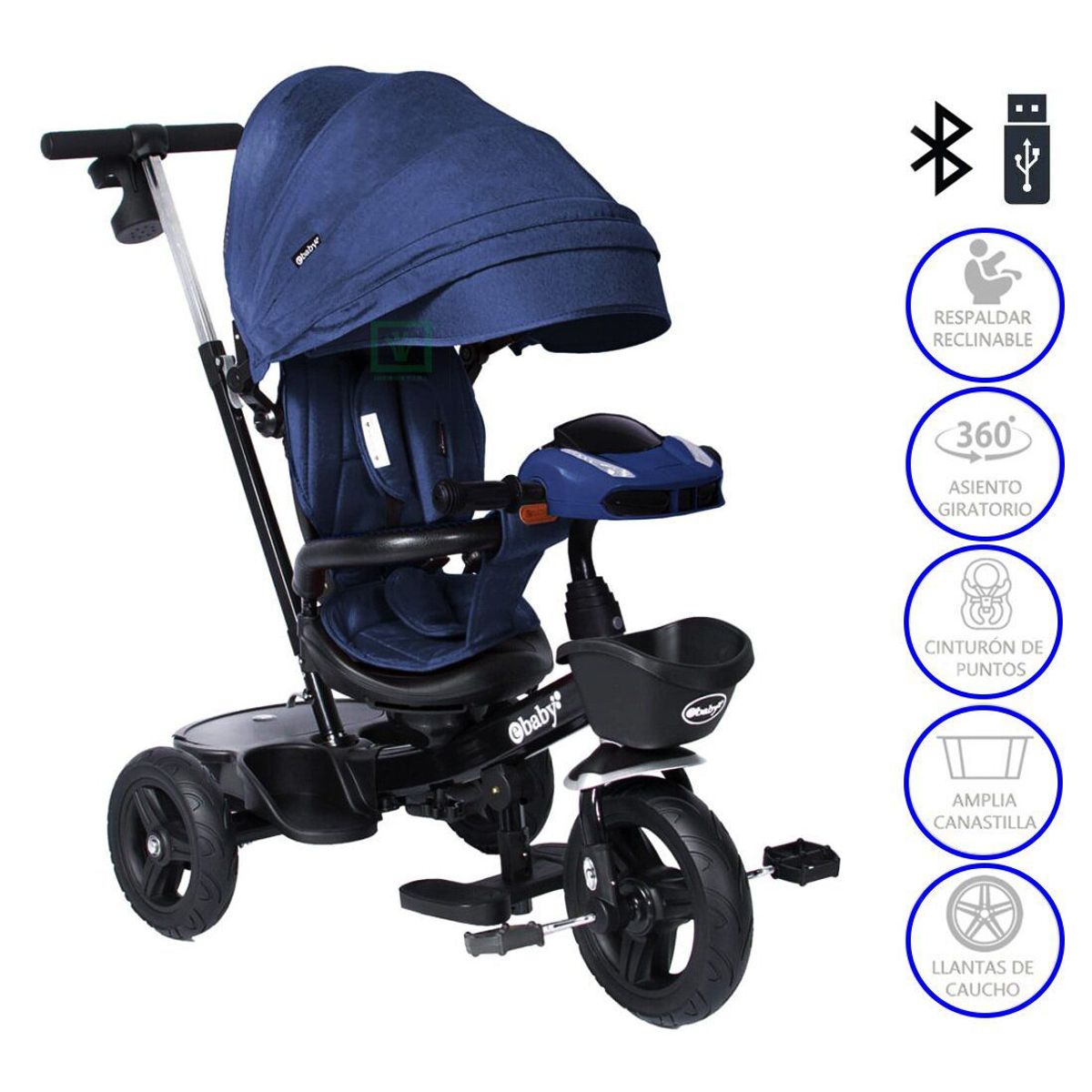 EBABY - Triciclo Guiador Aria 334 Azul Usb/Bluetooth