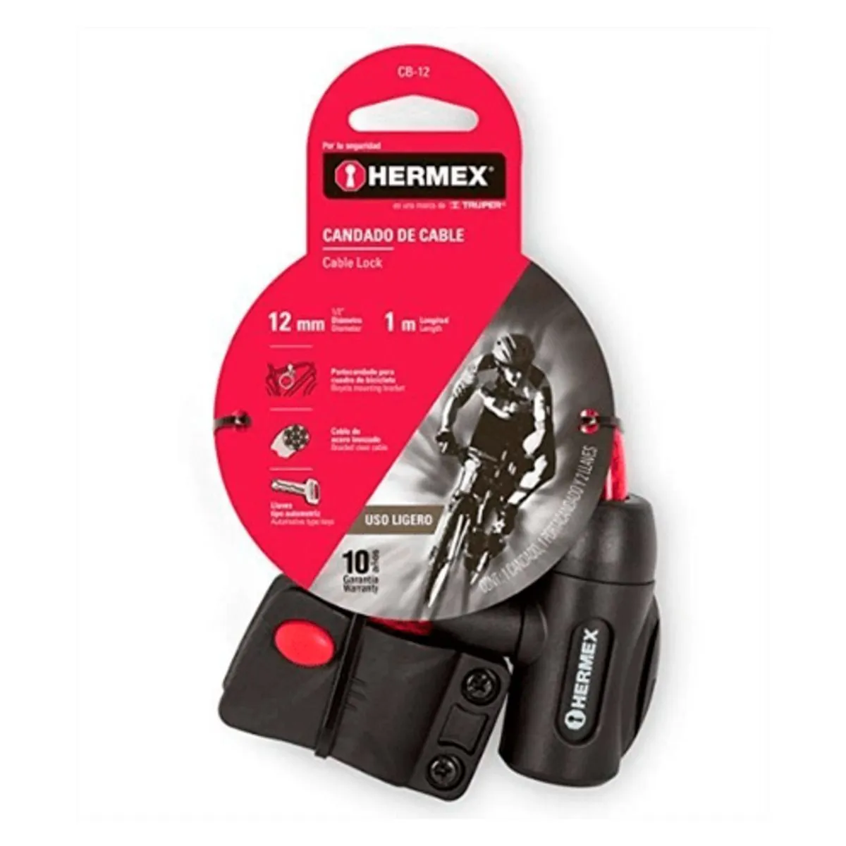 HERMEX - Cadena Seguridad Para Bicicleta 12mm X 1m  Llave