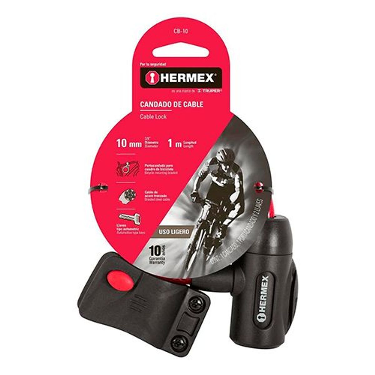 HERMEX - Cadena Seguridad Para Bicicleta 10mm X 1m  Llave