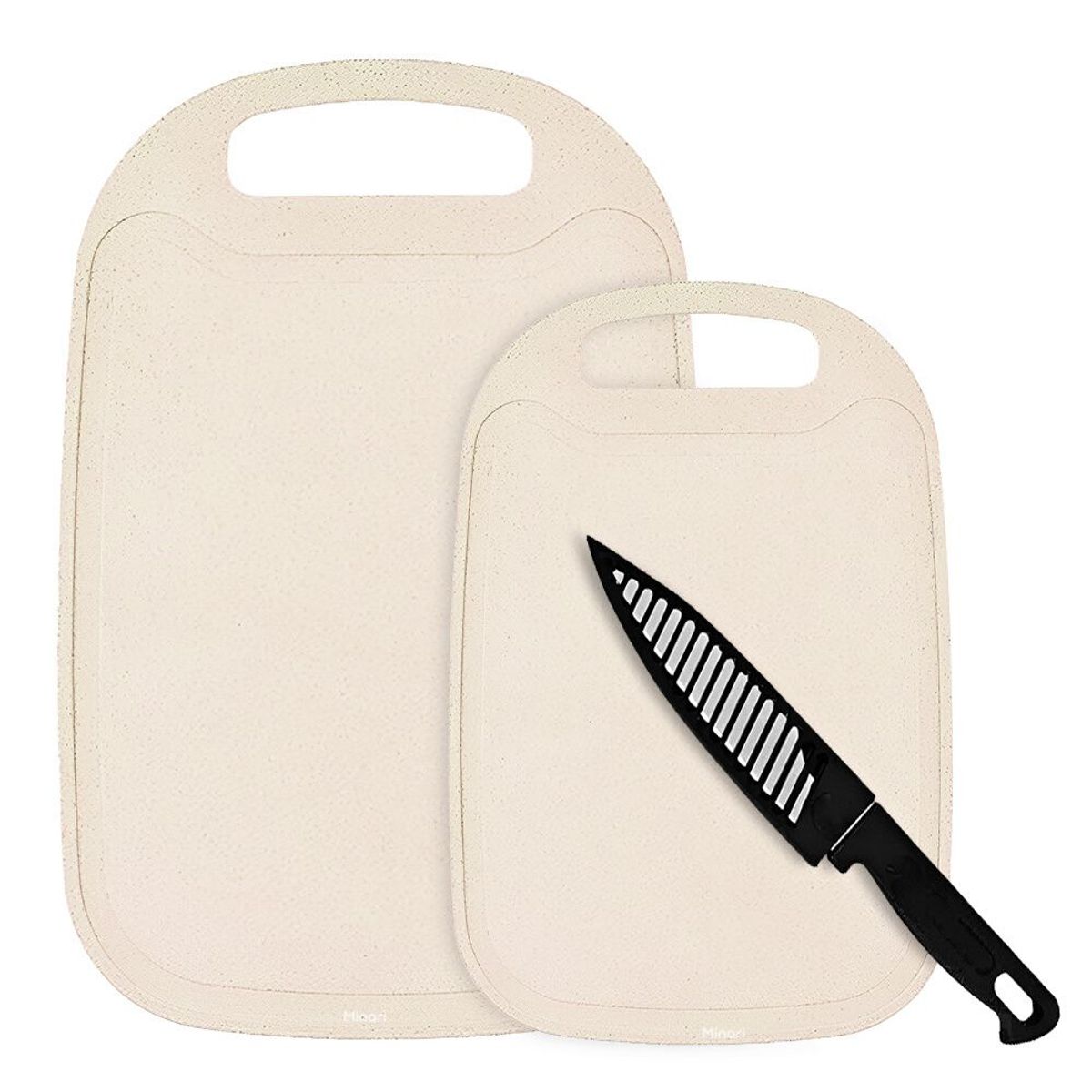 MINARI - Tabla de Picar y Cuchillo de Cocina Eco Friendly Set x3 Pcs Crema 642T