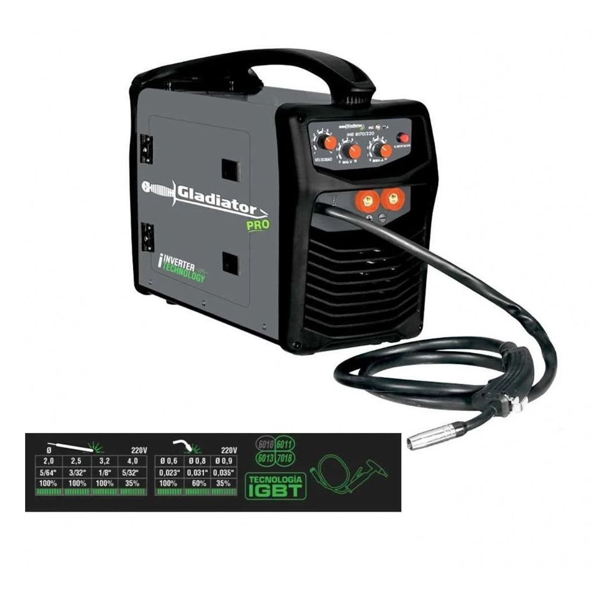 GLADIATOR - SOLDADORA INVERTER MIG ELECTRODOS 170A