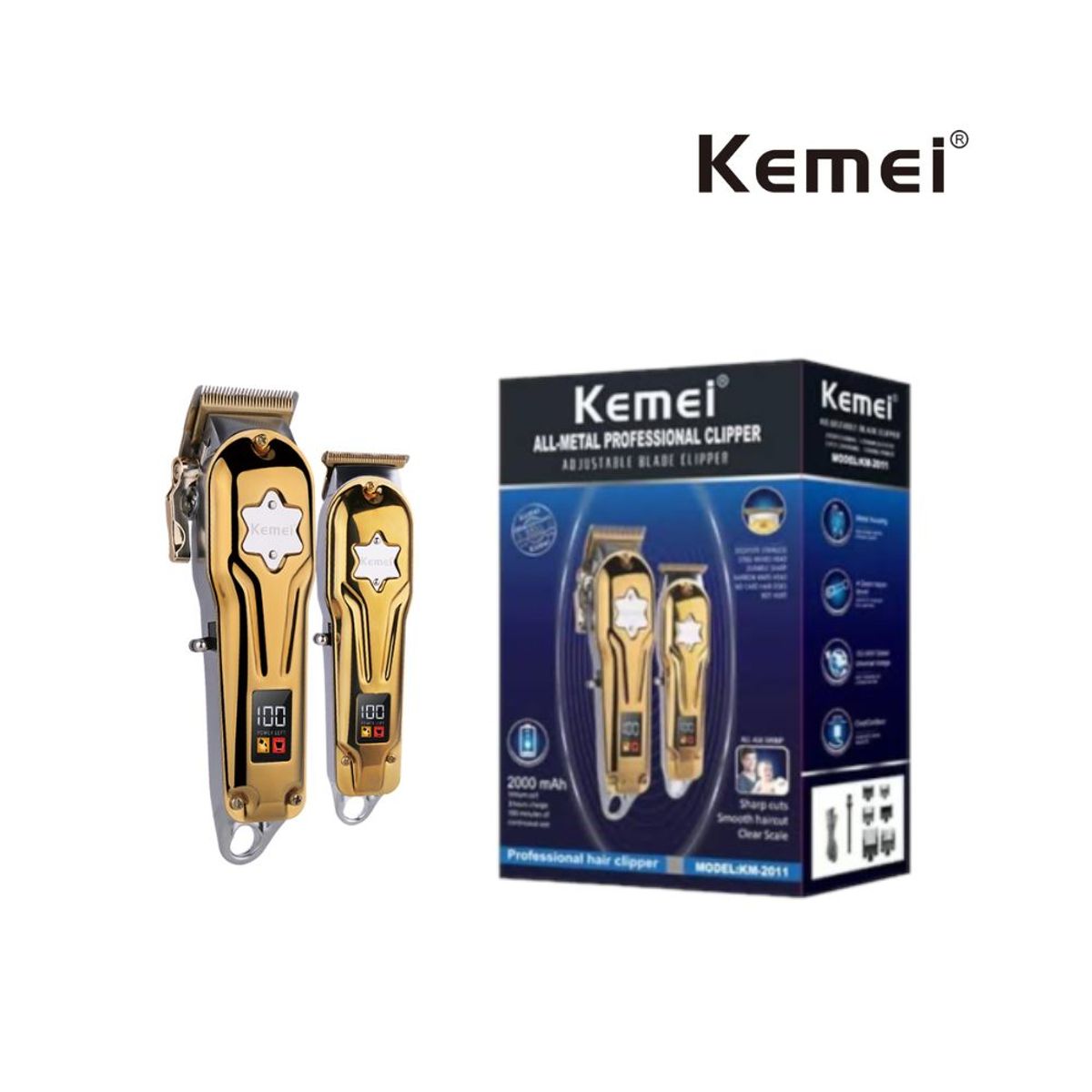 KEMEI - Combo Maquina Trimmer Kemei Digital KM-2011
