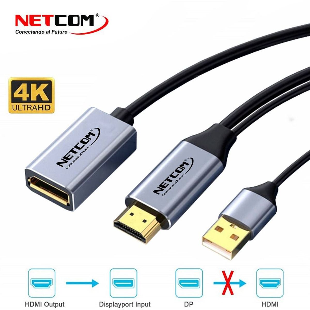 NETCOM - Cable Adaptador Premium HDMI a Displayport hembra 4k 60Hz NETCOM