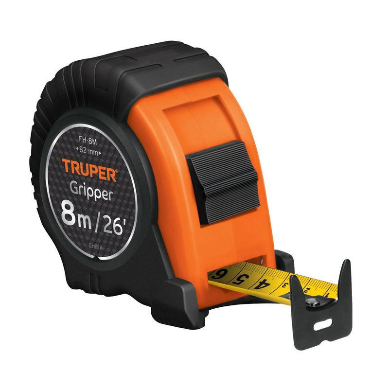 TRUPER - Wincha cinta métrica Gripper 8 metros contra impactos, Truper