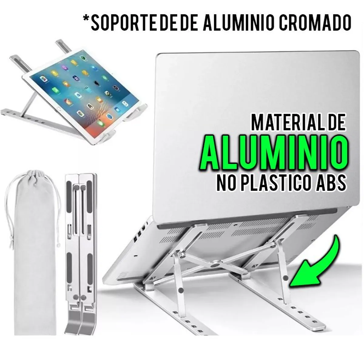 OEM - Soporte para Tablet Laptop Celular de Aluminio Cromado Plegable