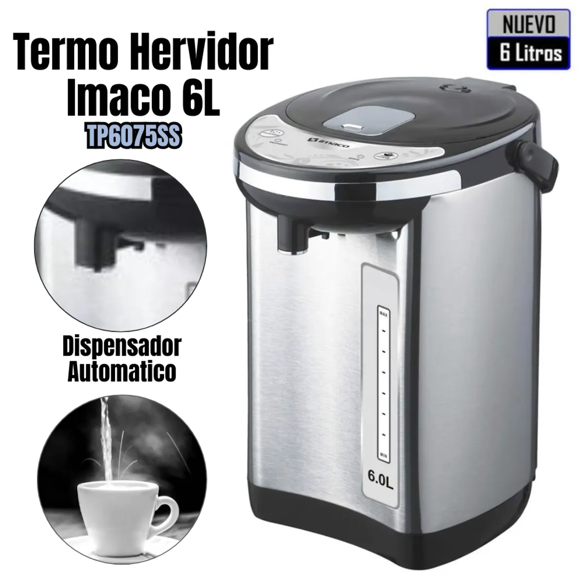 IMACO - Termo Hervidor Electrico Imaco de 6lts con Dispensador - TP6075SS
