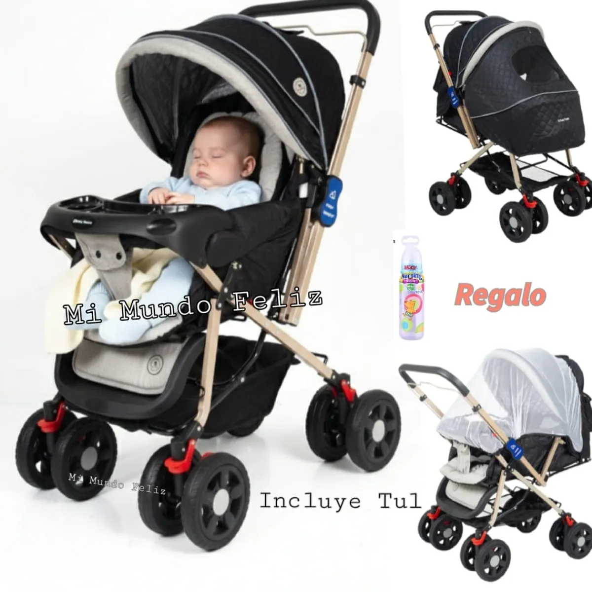BABY HAPPY - COCHE PARA BEBE MANGO REVERSIBLE DORADO NEGRO